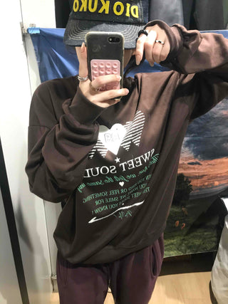 Lettering Heart Print Oversized Sweatshirt