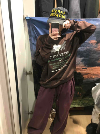 Lettering Heart Print Oversized Sweatshirt