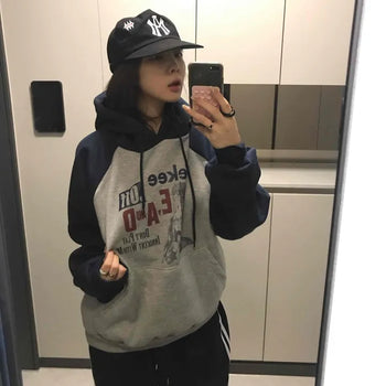 Vintage Color Block Raglan Fleece Hoodie