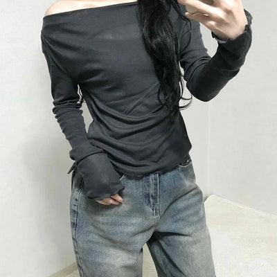 Sexy Off-Shoulder Slim Fit Long Sleeve T-Shirt