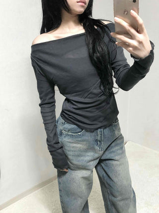 Sexy Off-Shoulder Slim Fit Long Sleeve T-Shirt