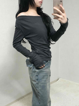 Sexy Off-Shoulder Slim Fit Long Sleeve T-Shirt