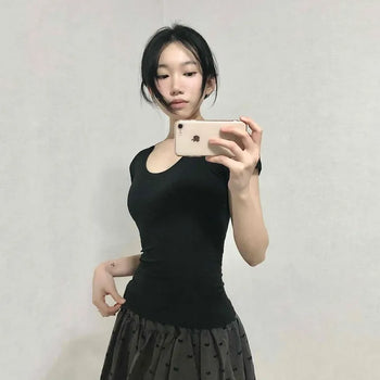 Minimal Slim Fit Square Neck Short Sleeve T-shirt