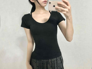 Minimal Slim Fit Square Neck Short Sleeve T-shirt