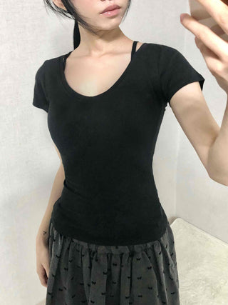 Minimal Slim Fit Square Neck Short Sleeve T-shirt