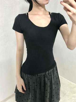 Minimal Slim Fit Square Neck Short Sleeve T-shirt