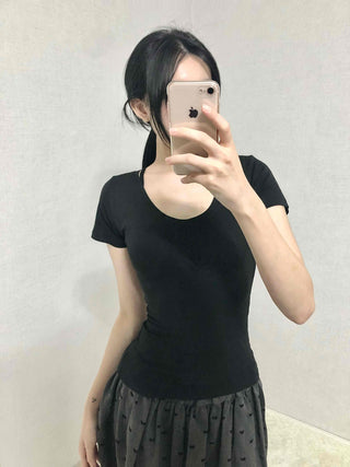 Minimal Slim Fit Square Neck Short Sleeve T-shirt