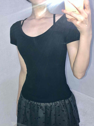 Minimal Slim Fit Square Neck Short Sleeve T-shirt
