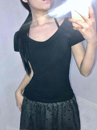 Minimal Slim Fit Square Neck Short Sleeve T-shirt