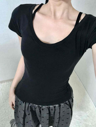Minimal Slim Fit Square Neck Short Sleeve T-shirt