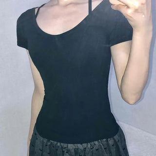 Minimal Slim Fit Square Neck Short Sleeve T-shirt