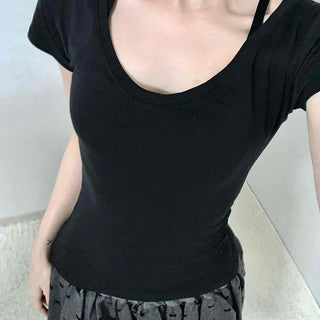 Minimal Slim Fit Square Neck Short Sleeve T-shirt