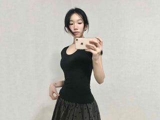 Minimal Slim Fit Square Neck Short Sleeve T-shirt
