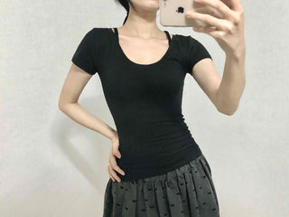 Minimal Slim Fit Square Neck Short Sleeve T-shirt