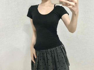 Minimal Slim Fit Square Neck Short Sleeve T-shirt