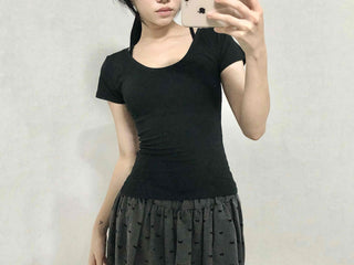 Minimal Slim Fit Square Neck Short Sleeve T-shirt