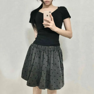 Dot Shirred Balloon Mini Skirt