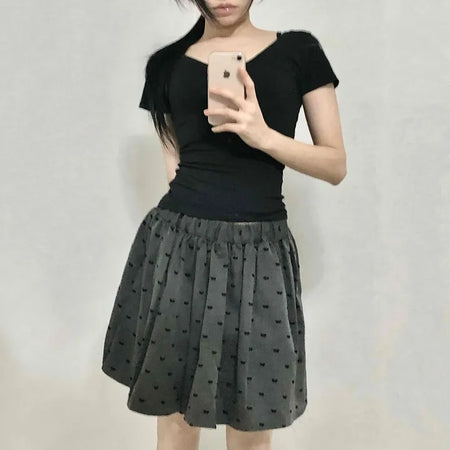 Dot Shirred Balloon Mini Skirt