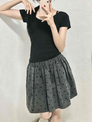 Dot Shirred Balloon Mini Skirt