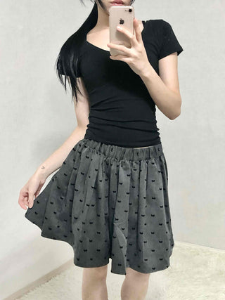 Dot Shirred Balloon Mini Skirt