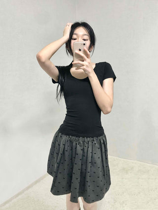 Dot Shirred Balloon Mini Skirt