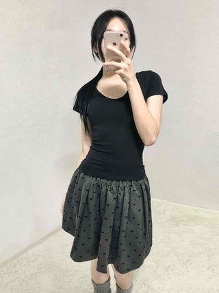 Dot Shirred Balloon Mini Skirt