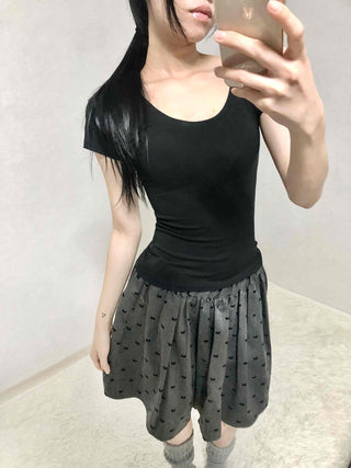 Dot Shirred Balloon Mini Skirt