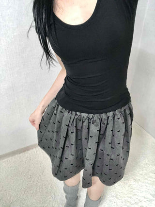 Dot Shirred Balloon Mini Skirt