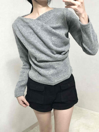 Off-shoulder Drape Slim Fit Long Sleeve T-shirt