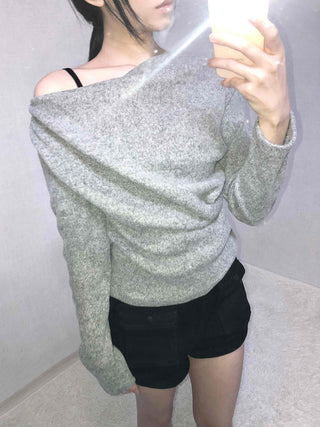 Off-shoulder Drape Slim Fit Long Sleeve T-shirt