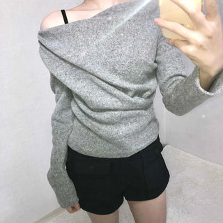 Off-shoulder Drape Slim Fit Long Sleeve T-shirt