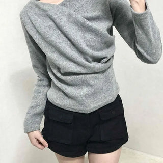 Off-shoulder Drape Slim Fit Long Sleeve T-shirt