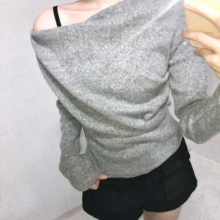 Off-shoulder Drape Slim Fit Long Sleeve T-shirt
