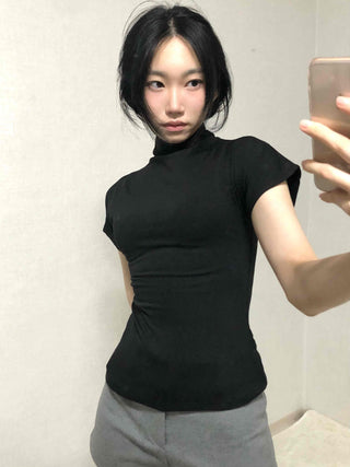 Slim Fit High-Neck Sleeveless Short-Sleeve T-Shirt