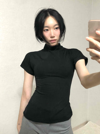 Slim Fit High-Neck Sleeveless Short-Sleeve T-Shirt