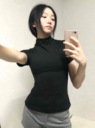 Slim Fit High-Neck Sleeveless Short-Sleeve T-Shirt