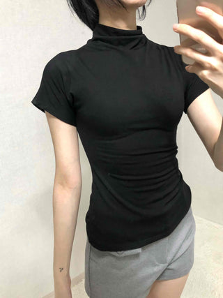Slim Fit High-Neck Sleeveless Short-Sleeve T-Shirt