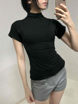Slim Fit High-Neck Sleeveless Short-Sleeve T-Shirt