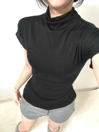 Slim Fit High-Neck Sleeveless Short-Sleeve T-Shirt
