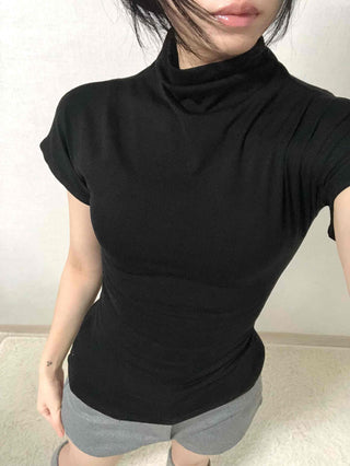 Slim Fit High-Neck Sleeveless Short-Sleeve T-Shirt