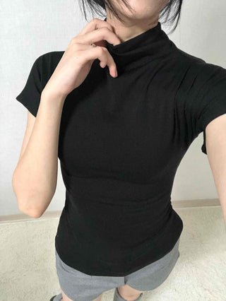Slim Fit High-Neck Sleeveless Short-Sleeve T-Shirt
