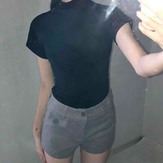 Slim Fit High-Neck Sleeveless Short-Sleeve T-Shirt