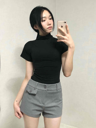 Slim Fit High-Neck Sleeveless Short-Sleeve T-Shirt