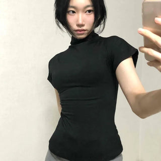 Slim Fit High-Neck Sleeveless Short-Sleeve T-Shirt