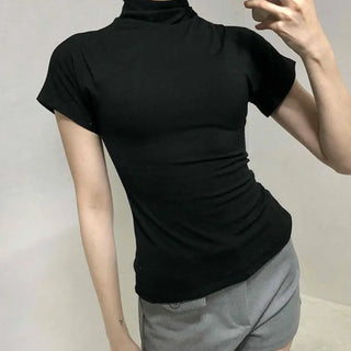 Slim Fit High-Neck Sleeveless Short-Sleeve T-Shirt