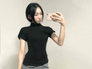 Slim Fit High-Neck Sleeveless Short-Sleeve T-Shirt