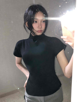 Slim Fit High-Neck Sleeveless Short-Sleeve T-Shirt