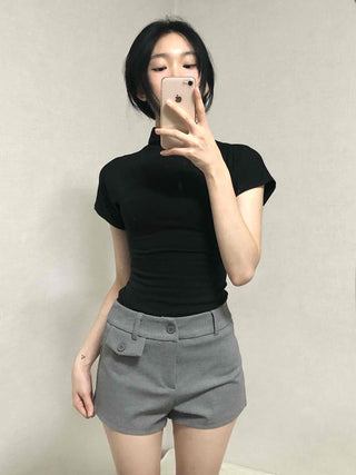 Minimal Tailored Button Pocket Shorts
