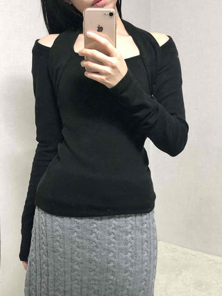 Shoulder Cutout Slim Fit Square Neck Long Sleeve Tee