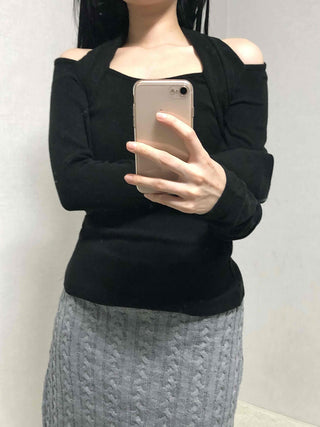 Shoulder Cutout Slim Fit Square Neck Long Sleeve Tee